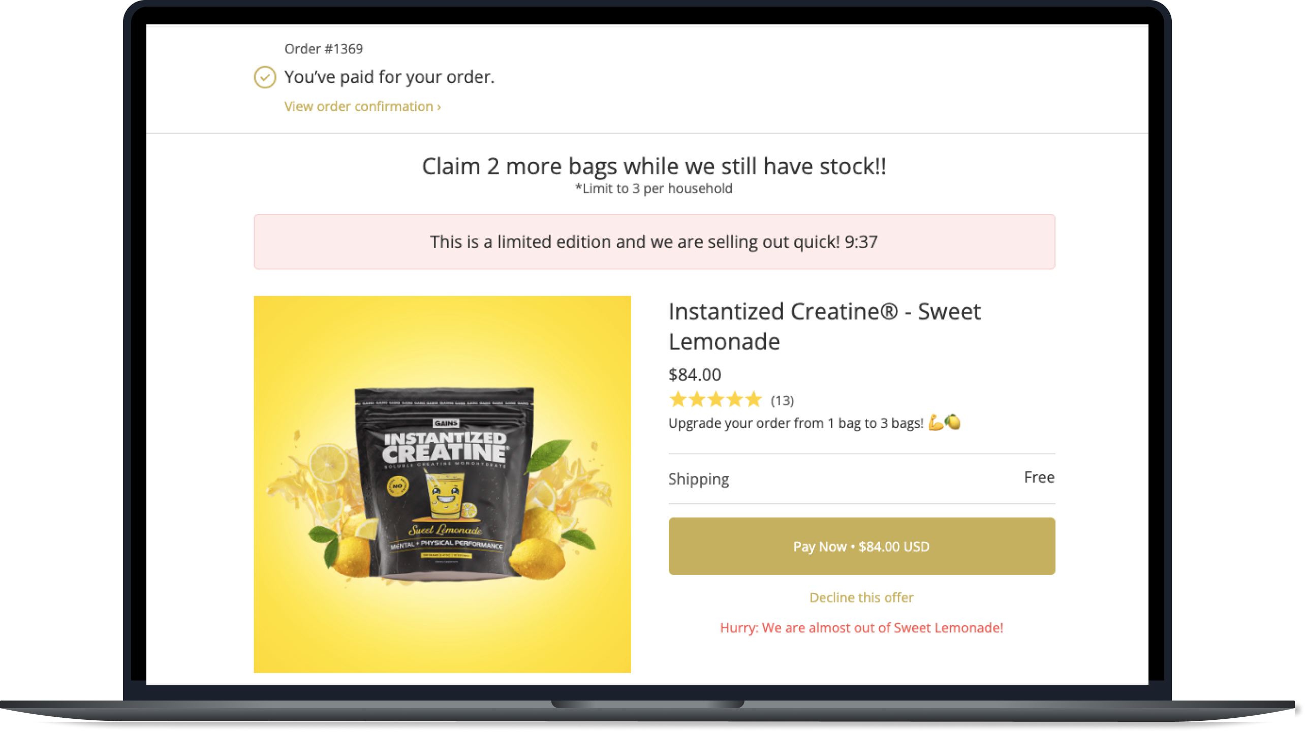 Gains in Bulk Post Purchase Upsell