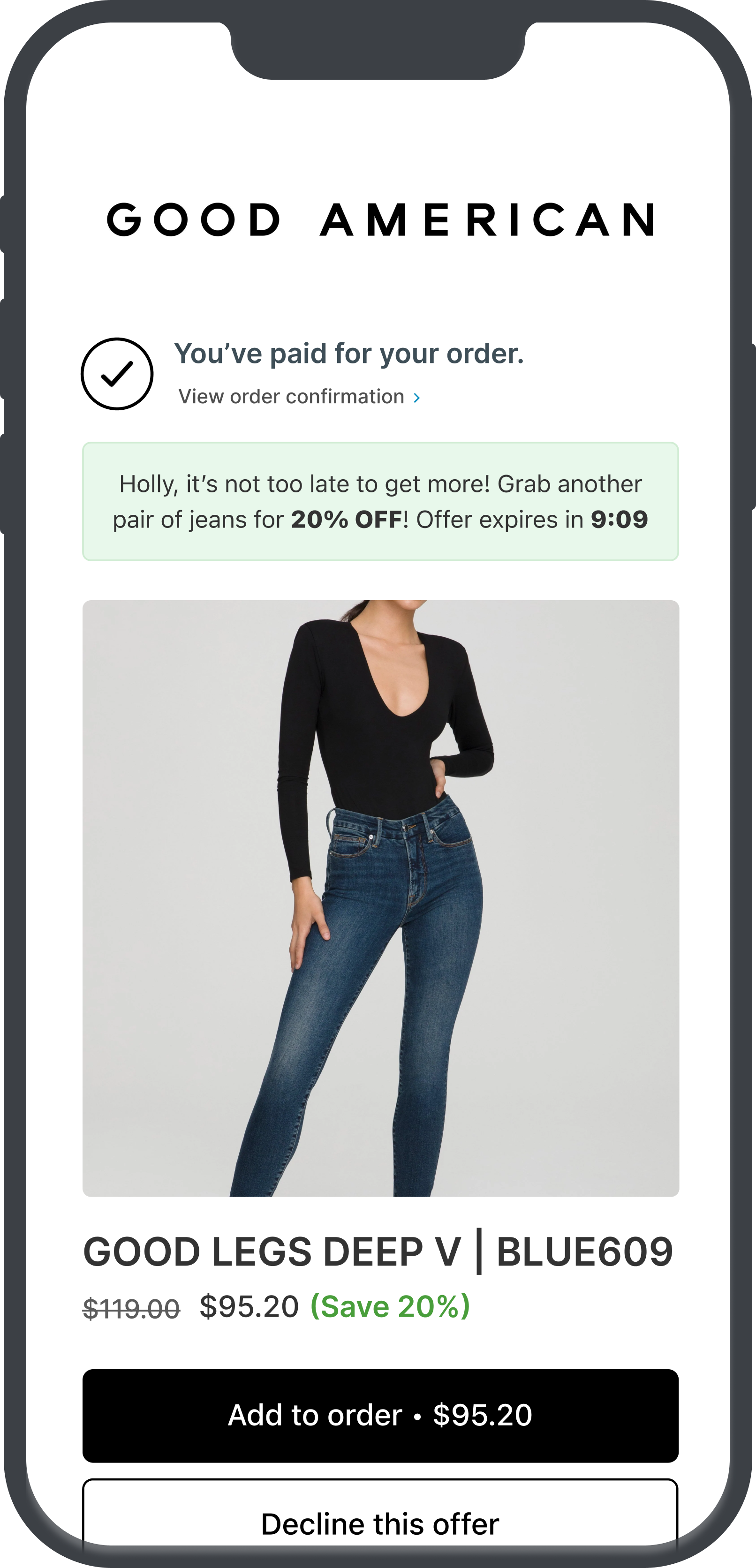 Good American Post Purchase Upsell