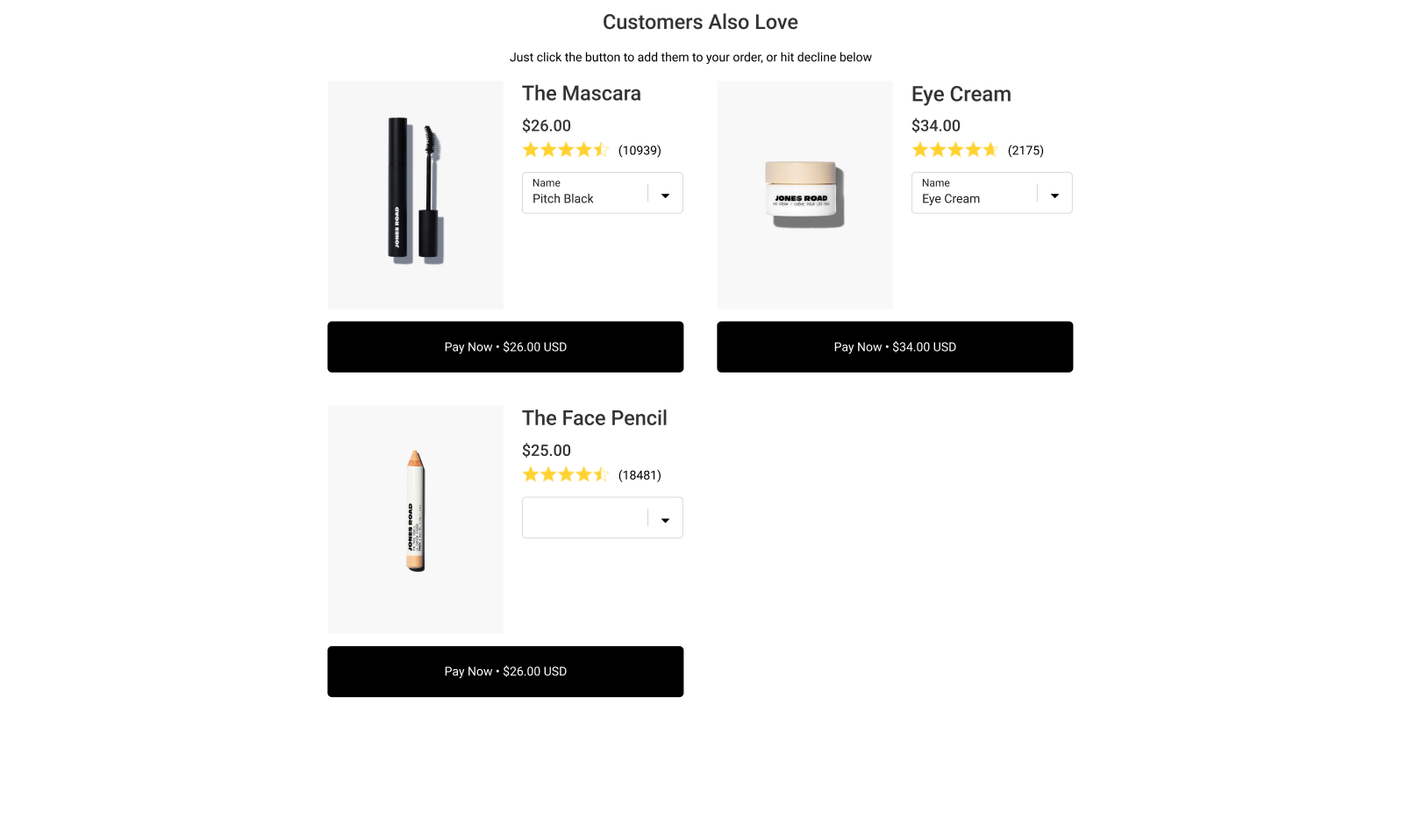 Jones Road Beauty Post Purchase Upsell