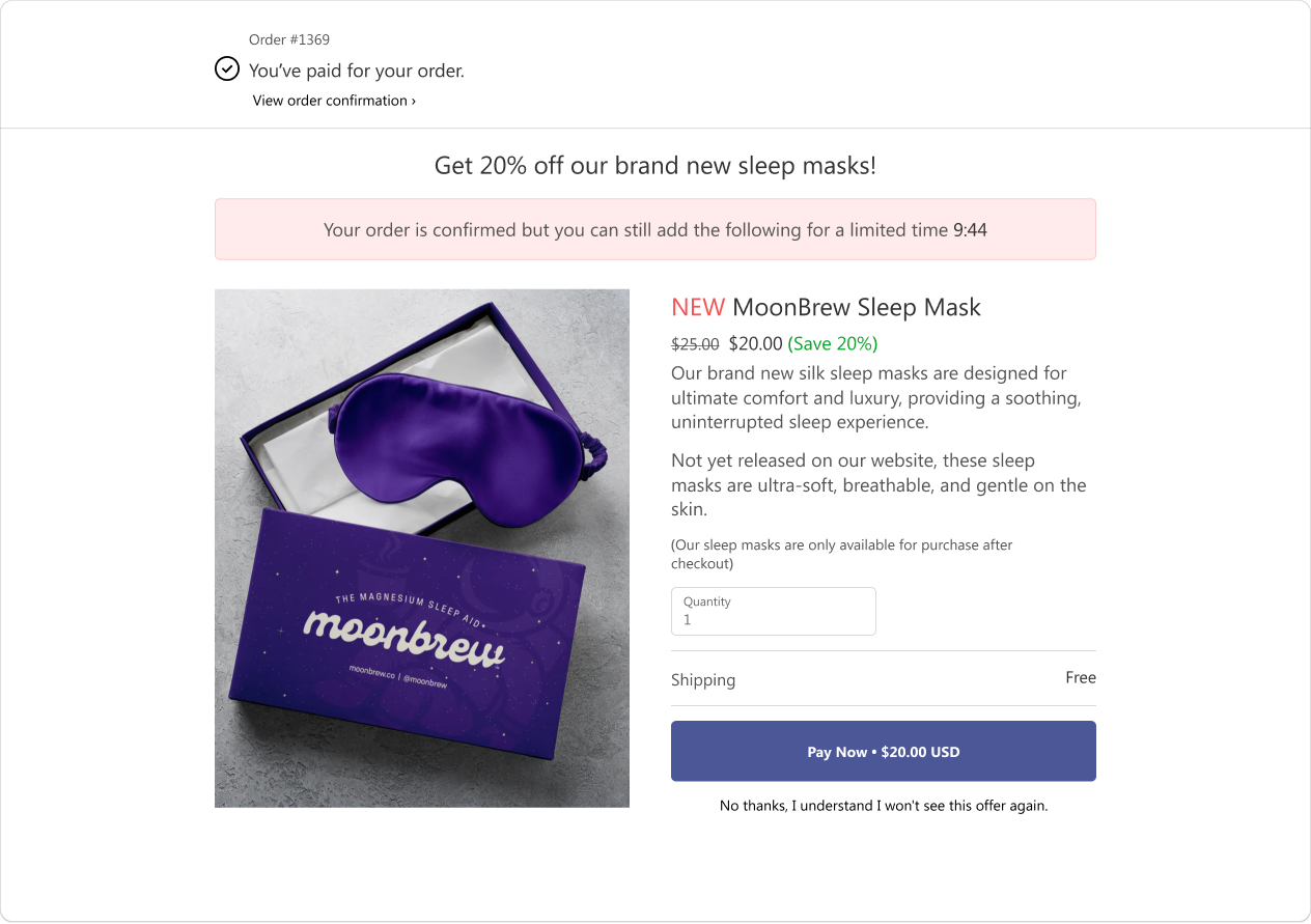 Moonbrew Post Purchase Upsell