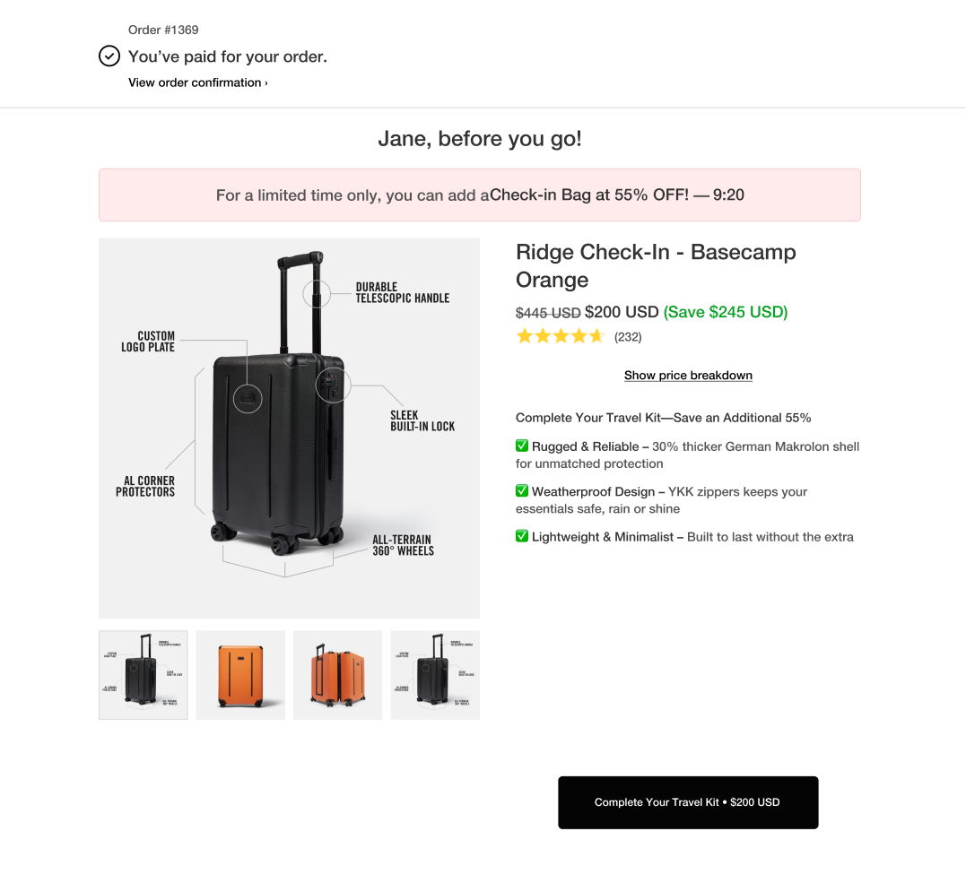 Ridge Post Purchase Upsell