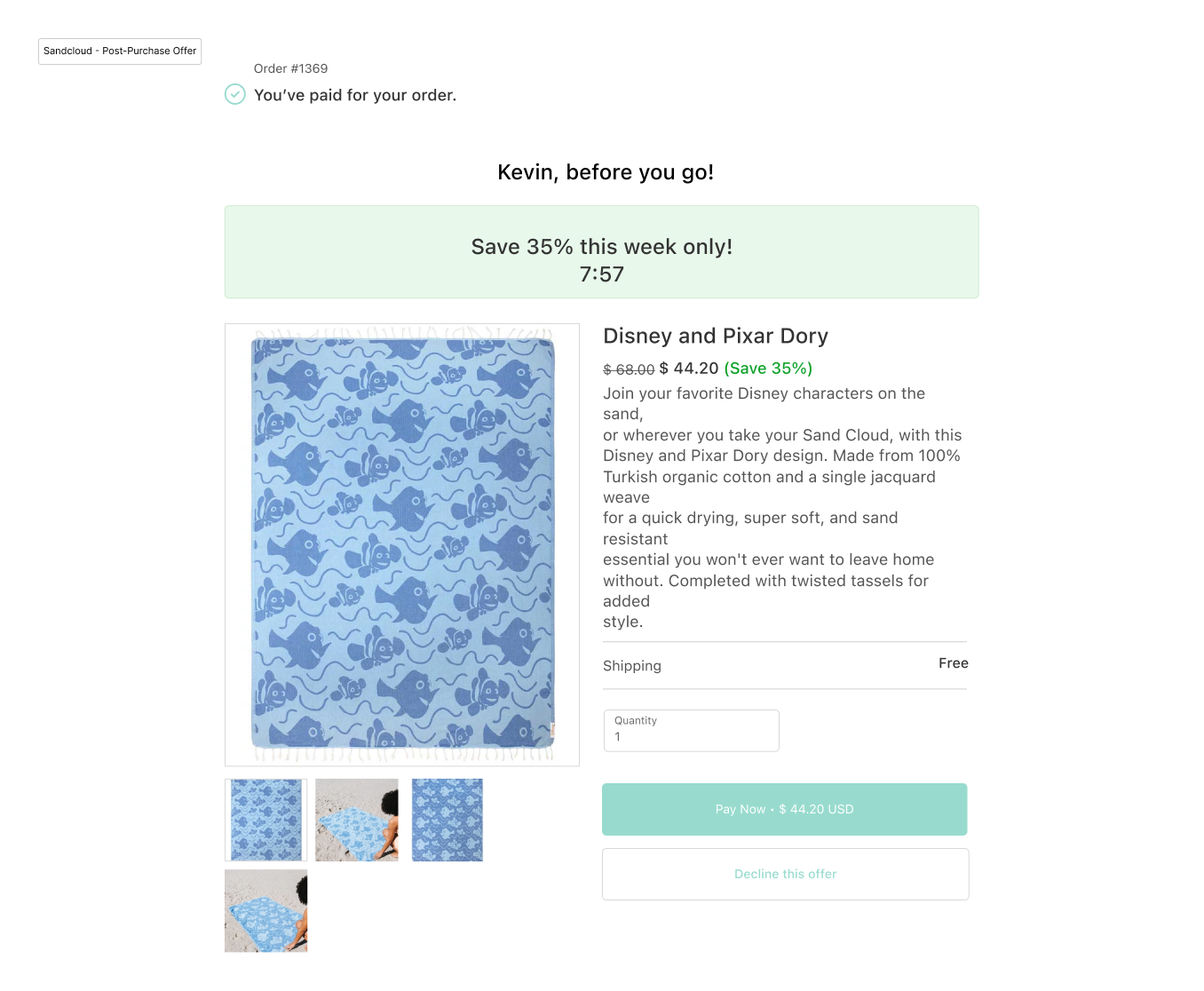 Sandcloud Post Purchase Upsell