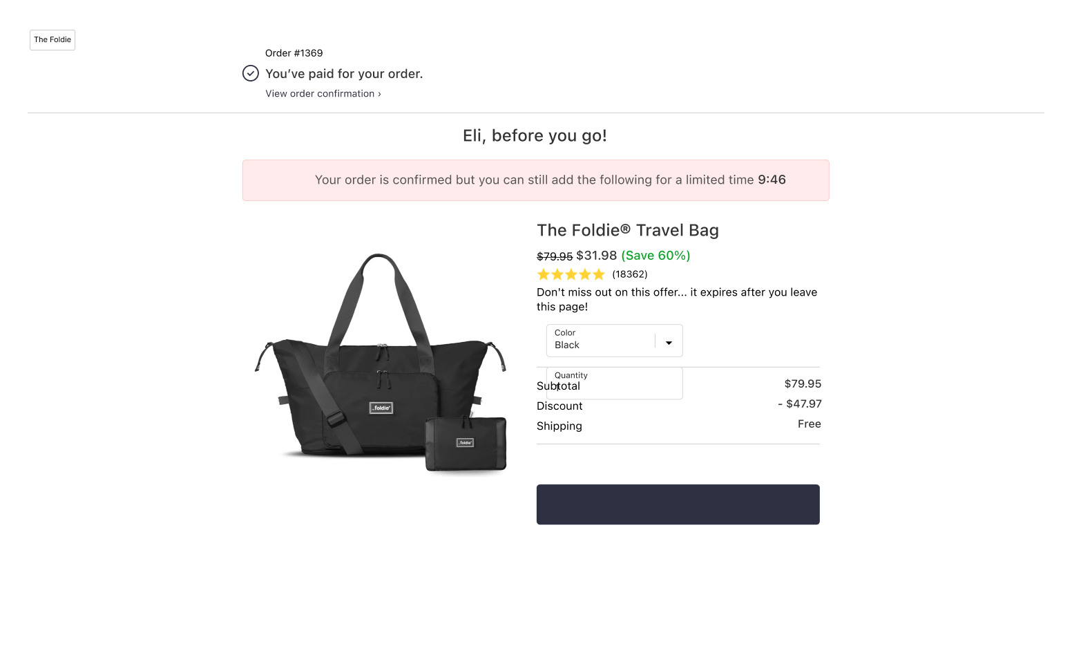 The Foldie Post Purchase Upsell