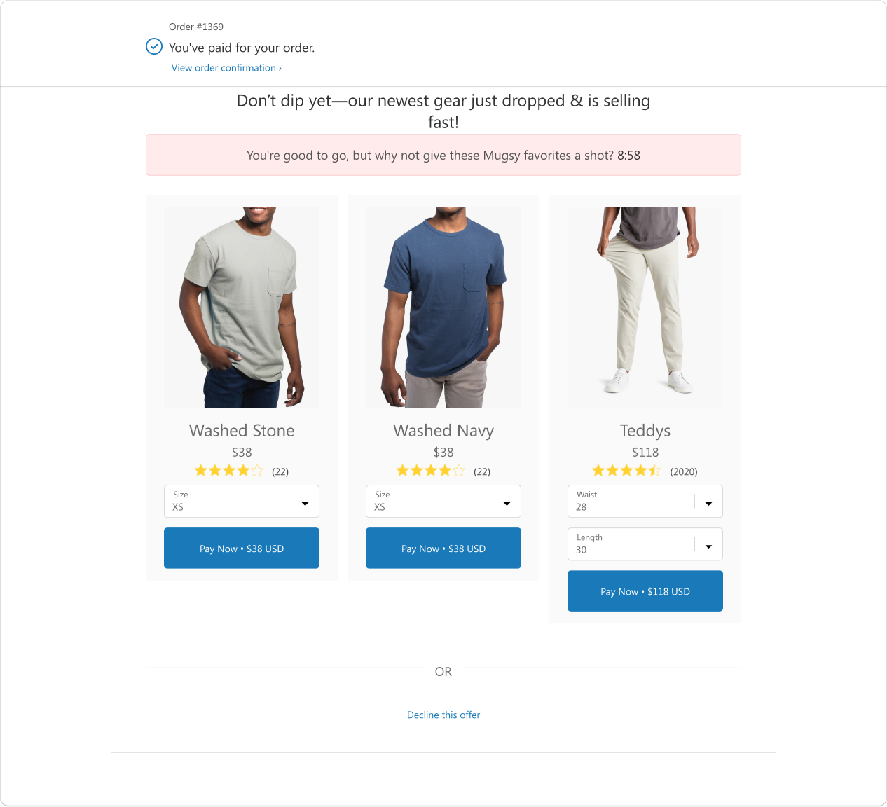 Multi-product post purchase upsell