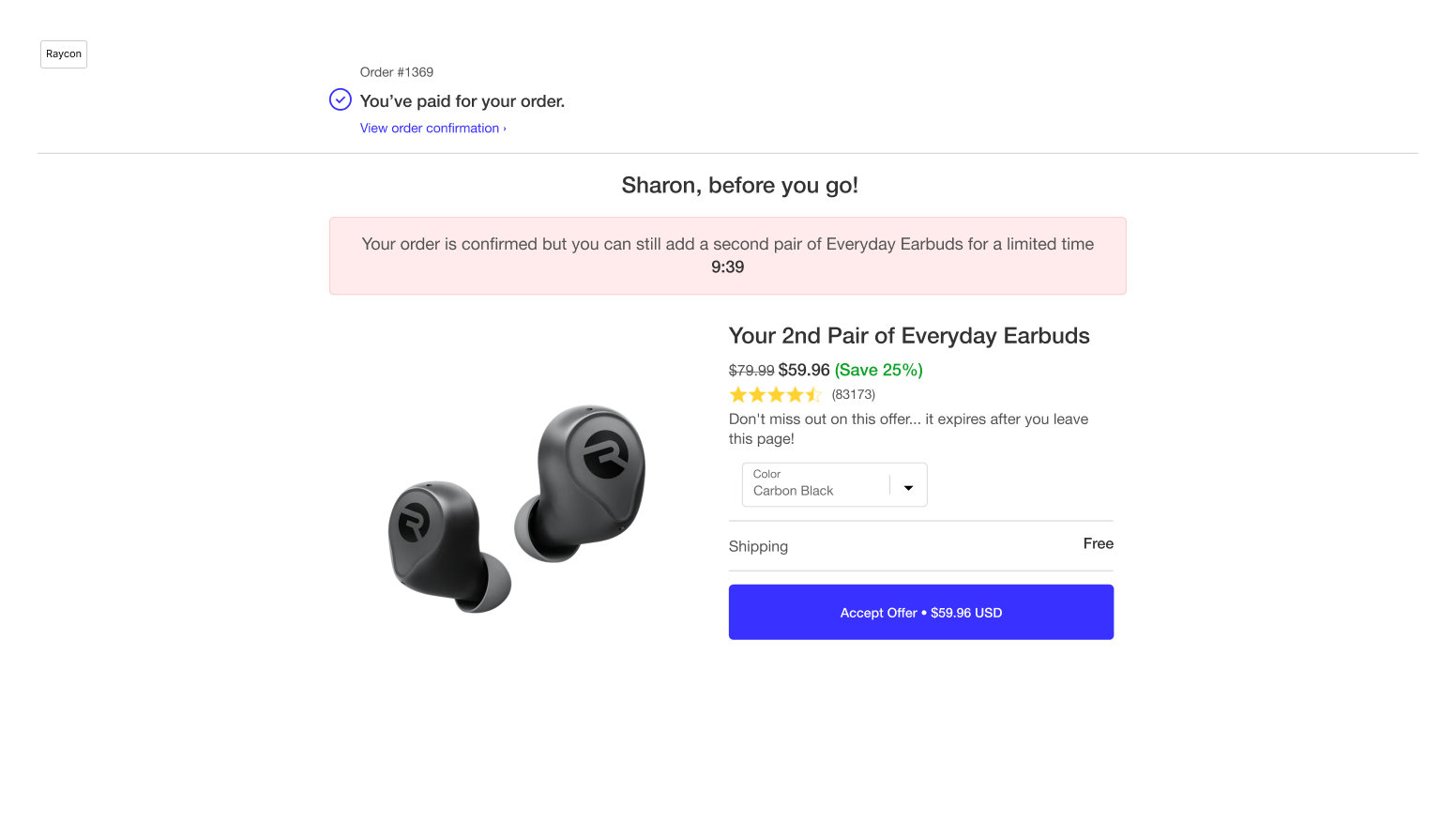 Single-product post purchase upsell