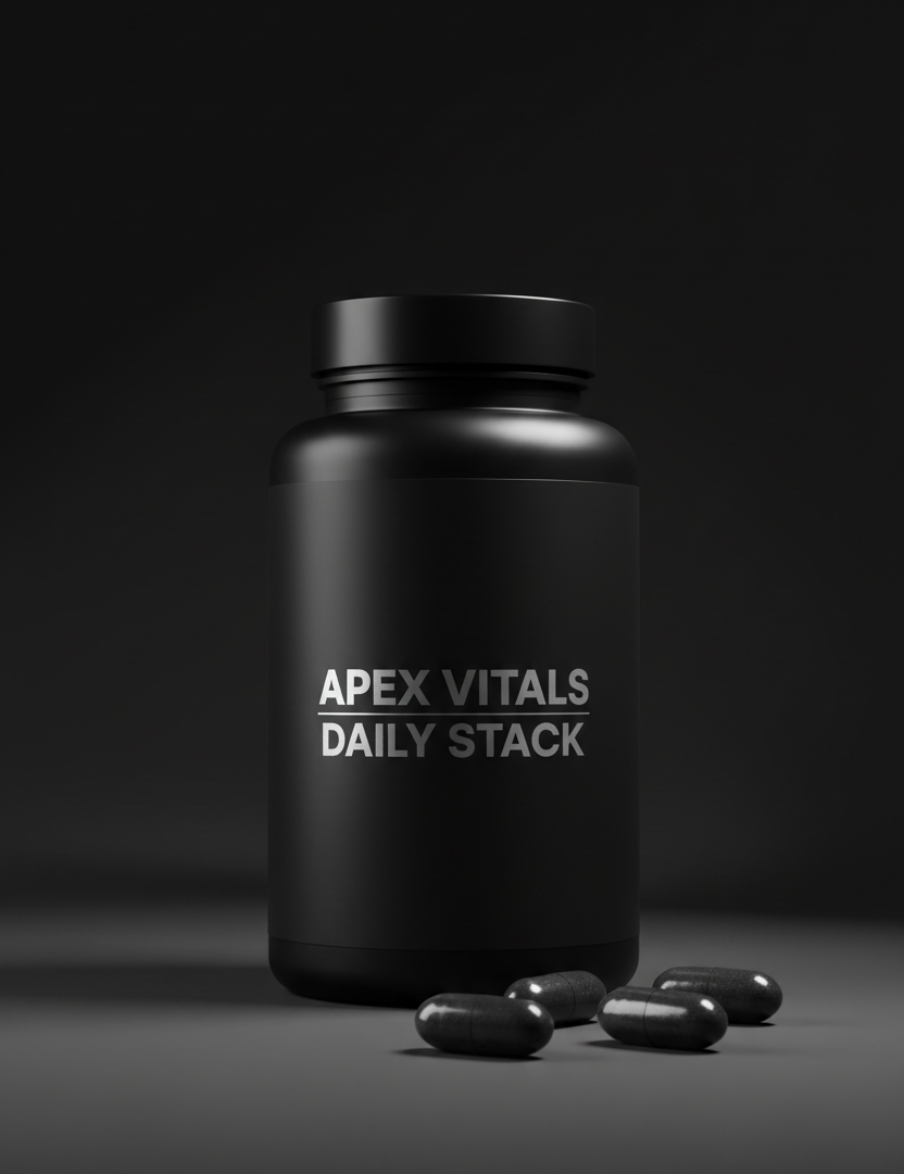Apex Vitals Daily Stack hero PDP shot on dark background