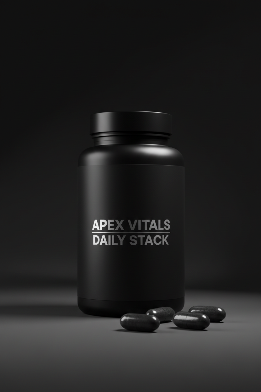 Apex Vitals Daily Stack hero PDP shot on dark background