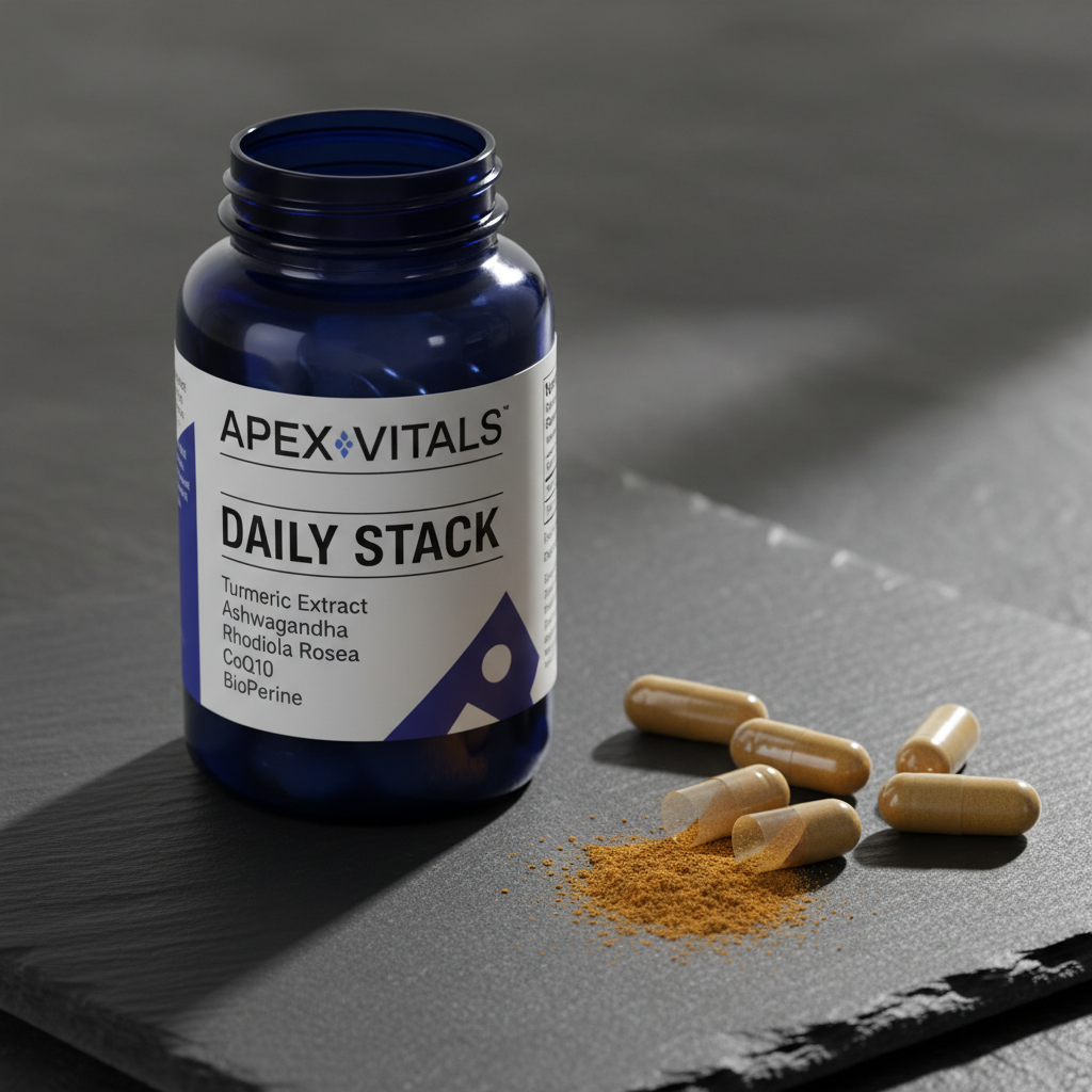 Apex Vitals Daily Stack label and capsule detail close-up