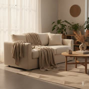Cozy living room with Haven & Co. Linen Throw draped over cream sofa