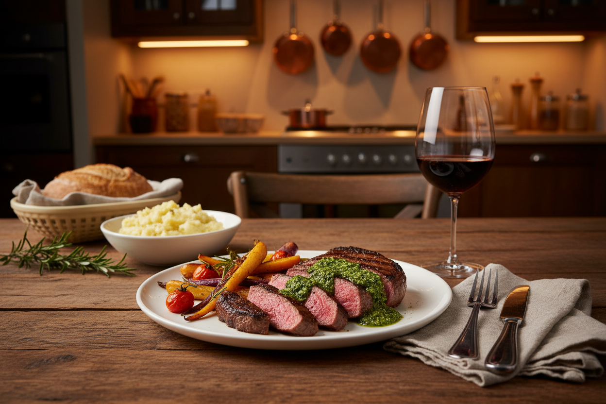 Beautifully plated home-cooked dinner made from the meal kit