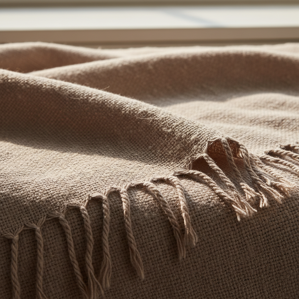 Haven & Co. Linen Throw fabric texture and fringe detail close-up