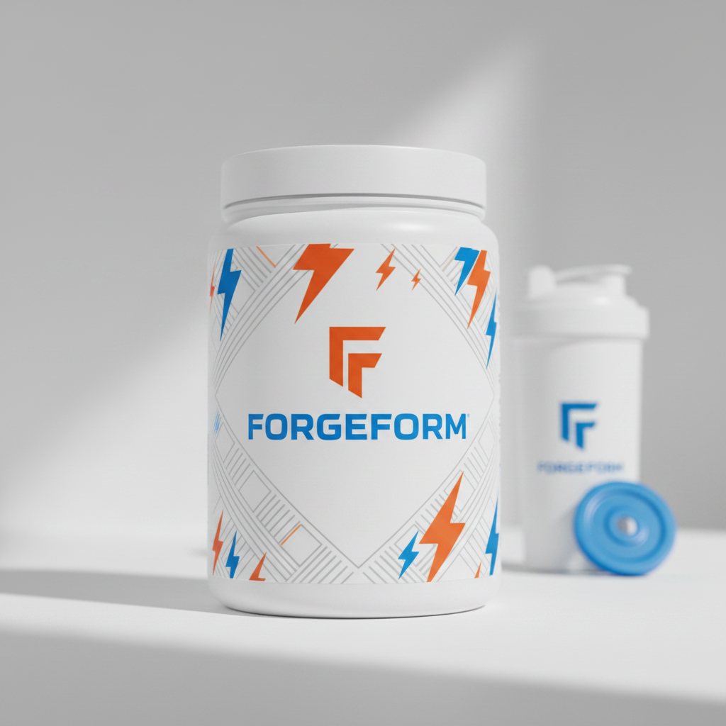 FORGEFORM Apex Whey Protein — bright white canister with electric blue and orange logo